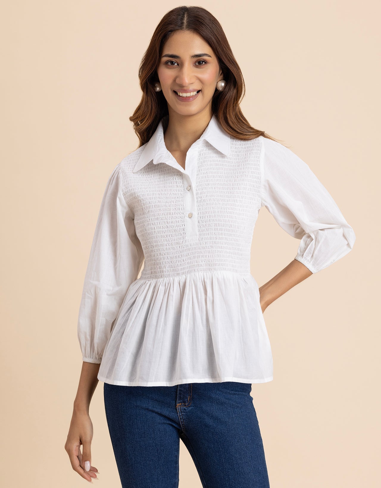 Solid Peplum Style Regular Casual Shirt Top For Women