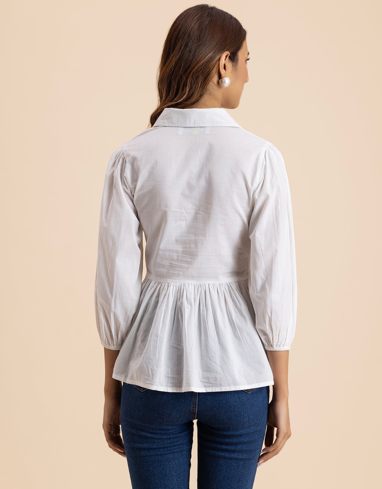 Solid Peplum Style Regular Casual Shirt Top For Women