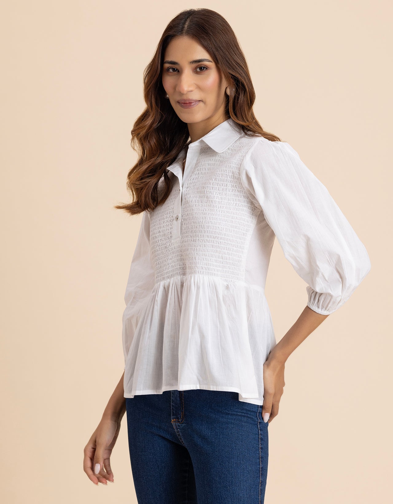 Solid Peplum Style Regular Casual Shirt Top For Women