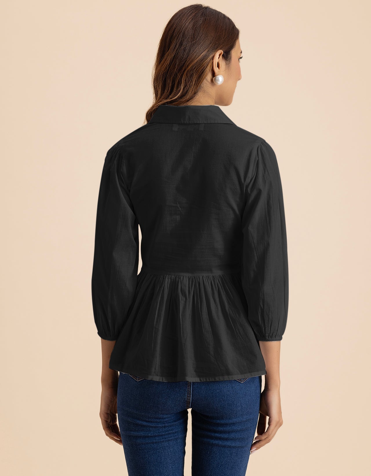 Solid Peplum Style Regular Casual Shirt Top For Women