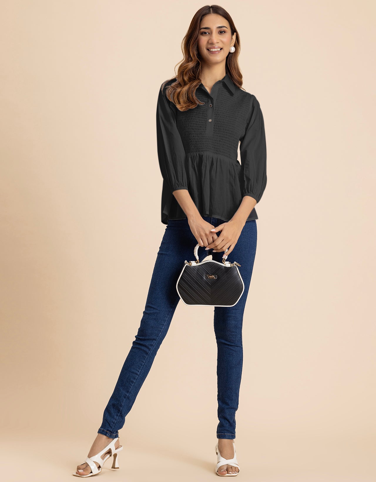 Solid Peplum Style Regular Casual Shirt Top For Women