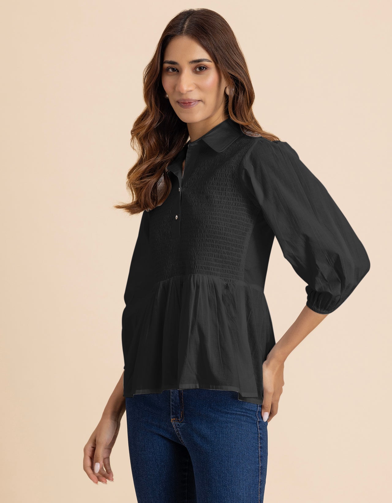 Solid Peplum Style Regular Casual Shirt Top For Women