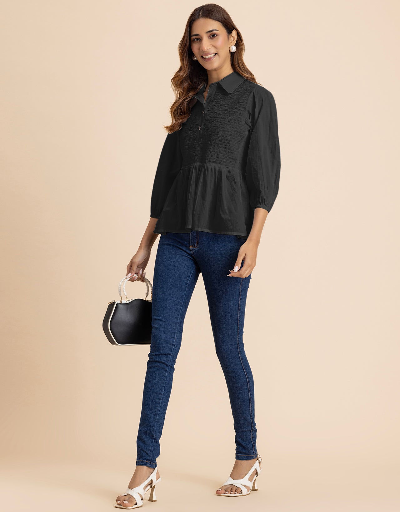 Solid Peplum Style Regular Casual Shirt Top For Women