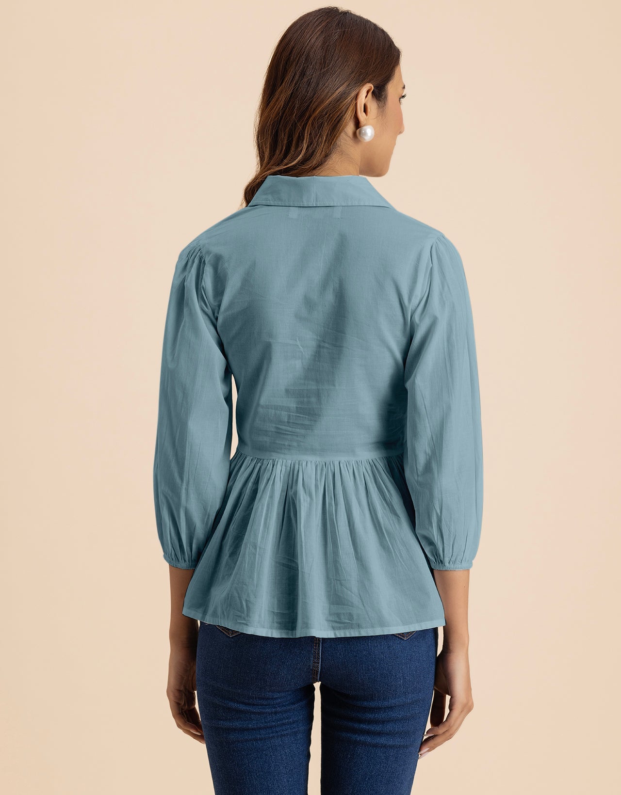 Solid Peplum Style Regular Casual Shirt Top For Women
