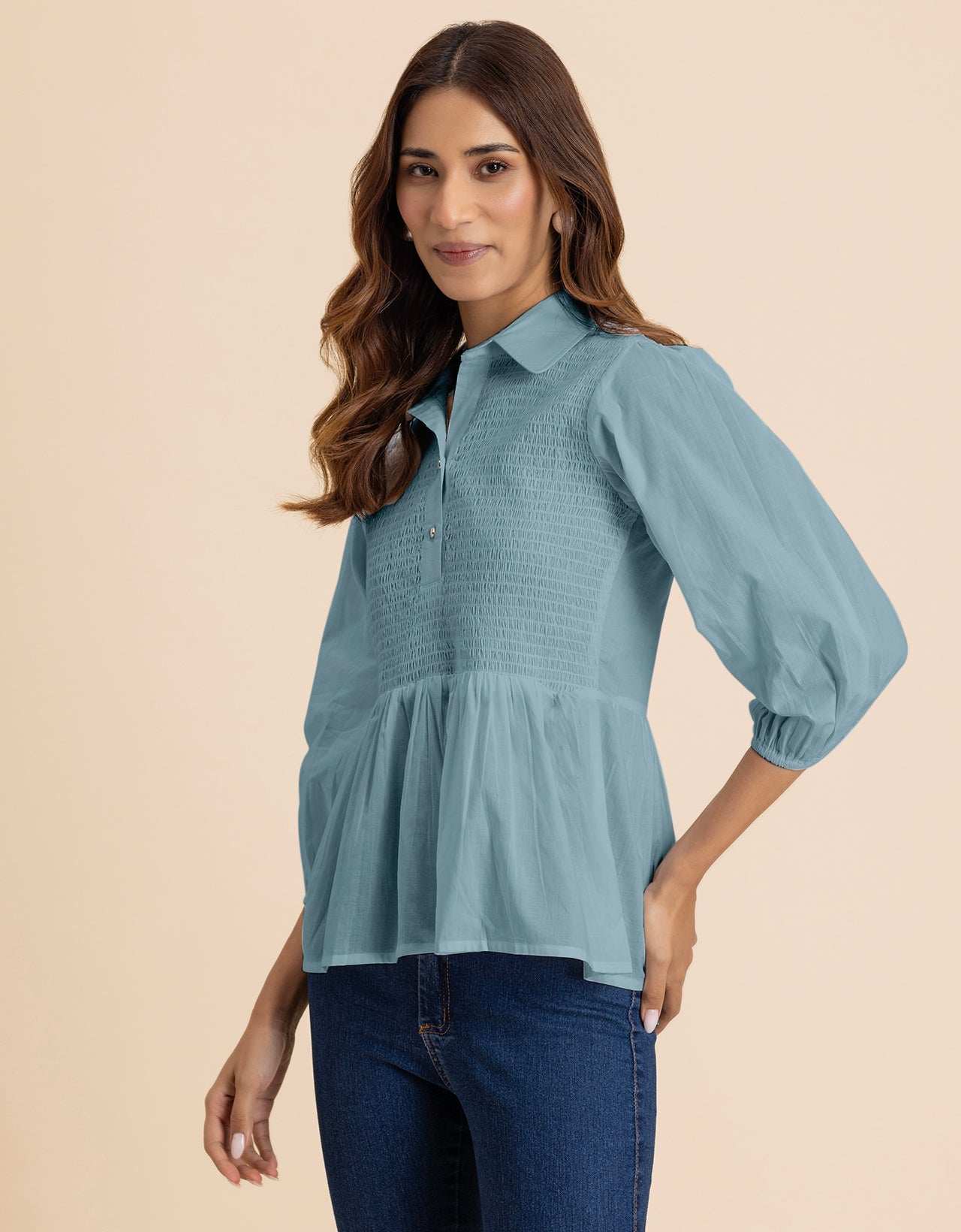 Solid Peplum Style Regular Casual Shirt Top For Women