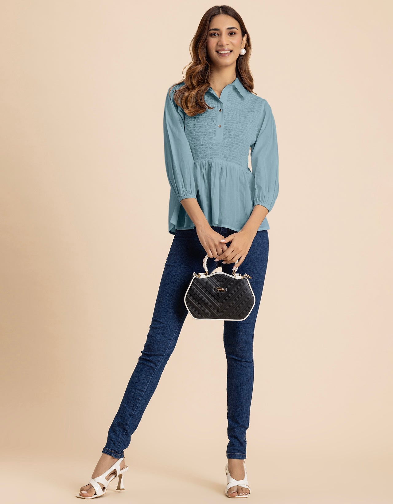 Solid Peplum Style Regular Casual Shirt Top For Women