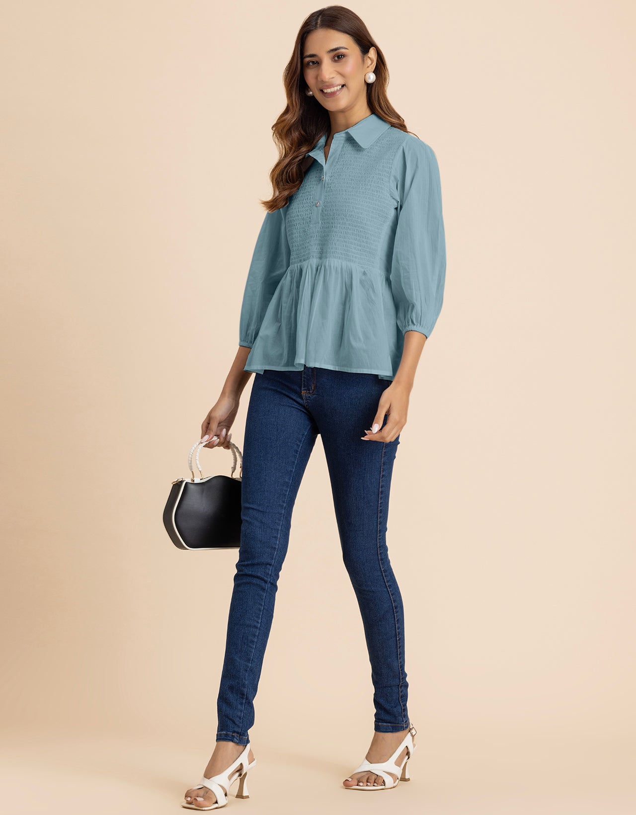 Solid Peplum Style Regular Casual Shirt Top For Women