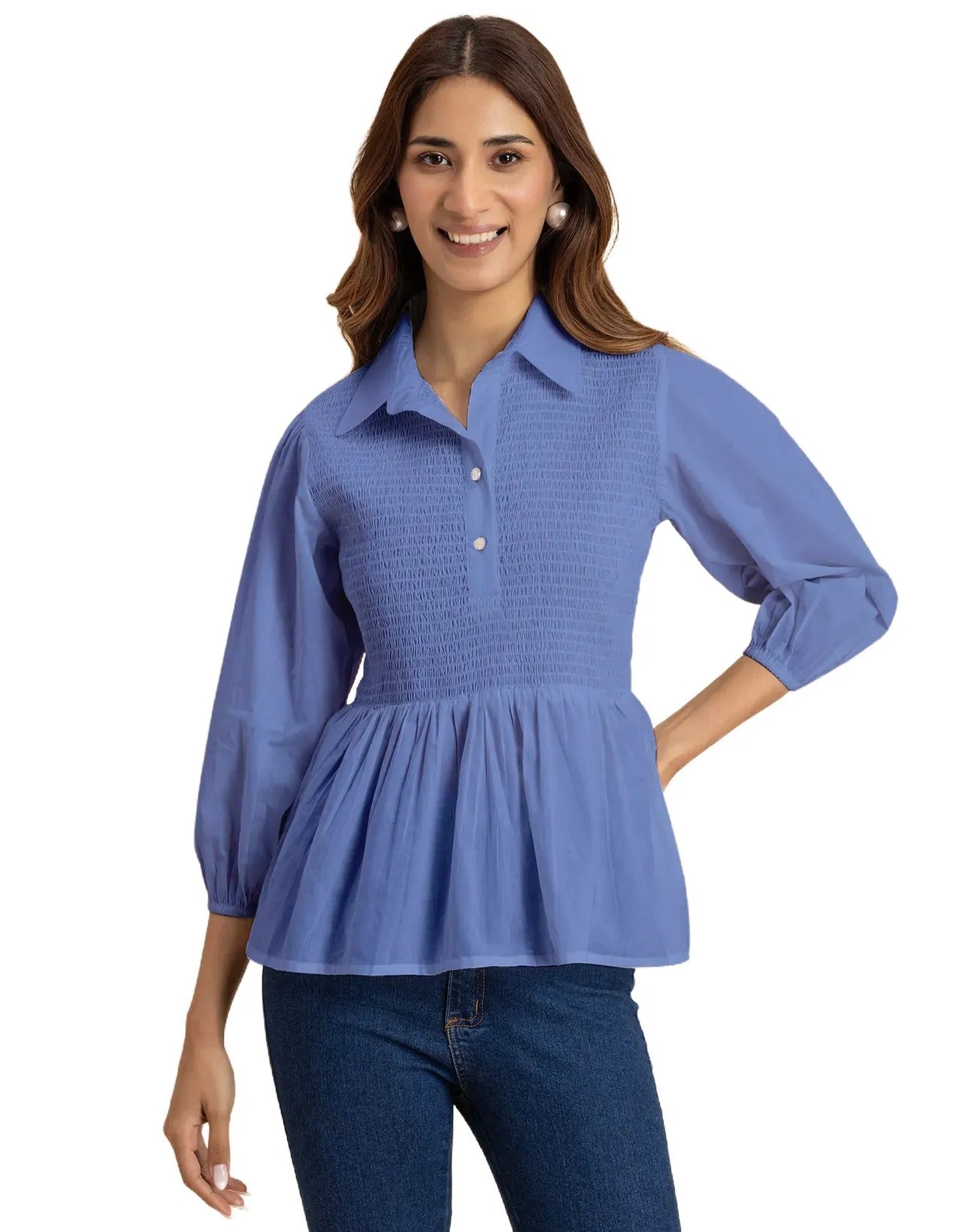 Solid Peplum Style Regular Casual Shirt Top For Women