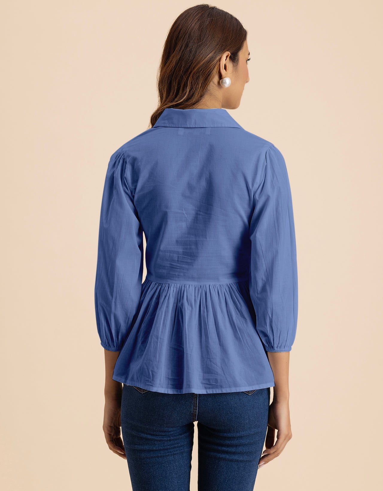 Solid Peplum Style Regular Casual Shirt Top For Women