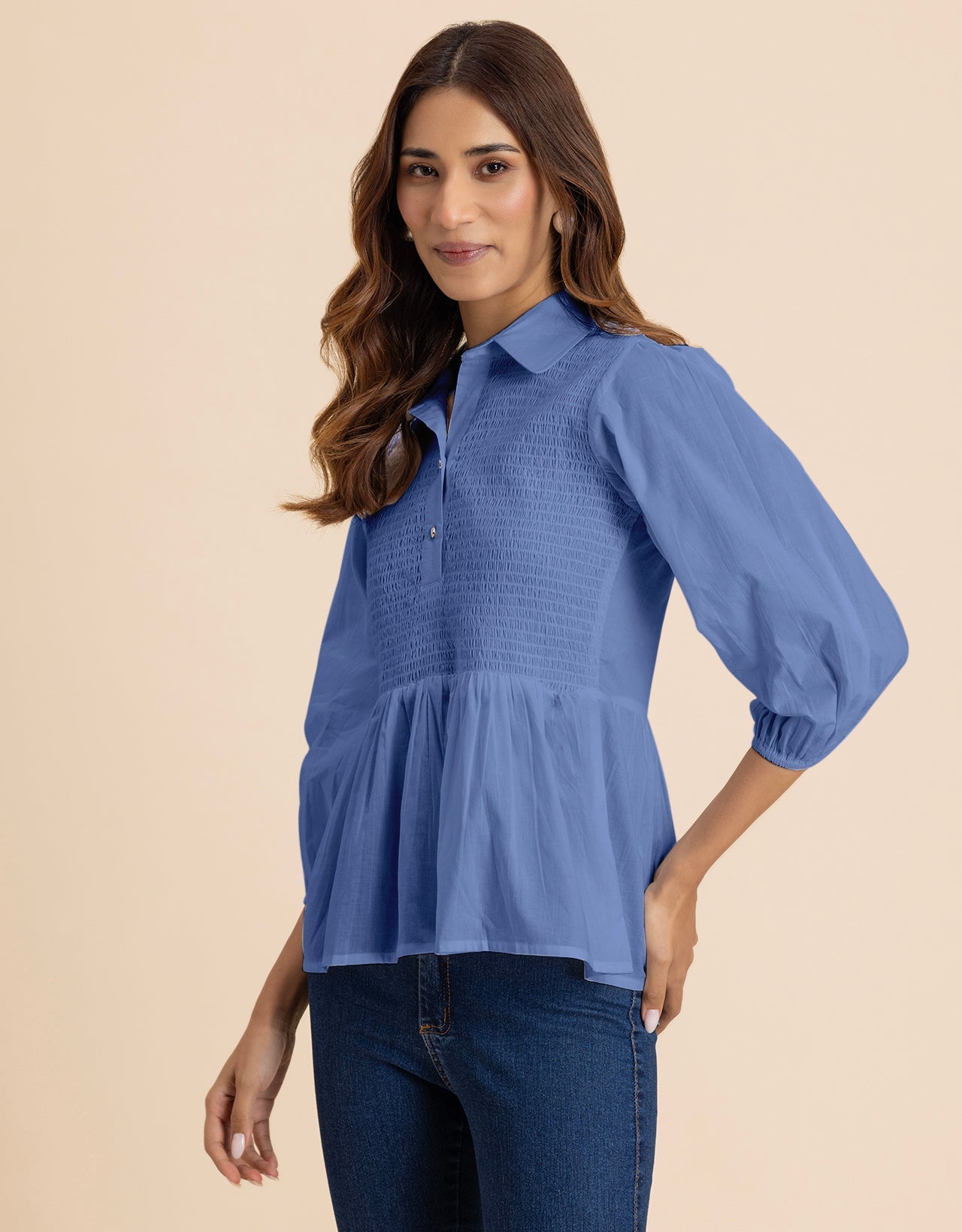 Solid Peplum Style Regular Casual Shirt Top For Women