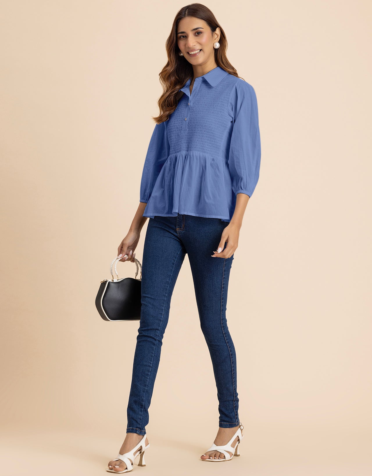 Solid Peplum Style Regular Casual Shirt Top For Women