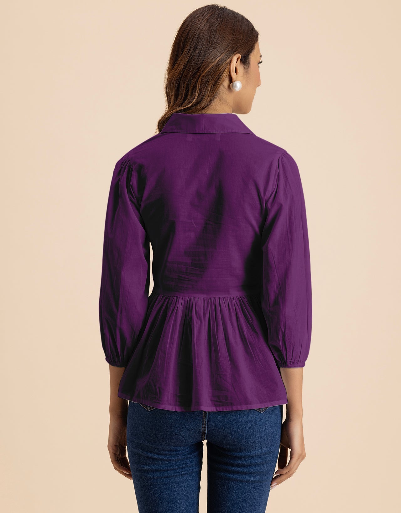 Solid Peplum Style Regular Casual Shirt Top For Women