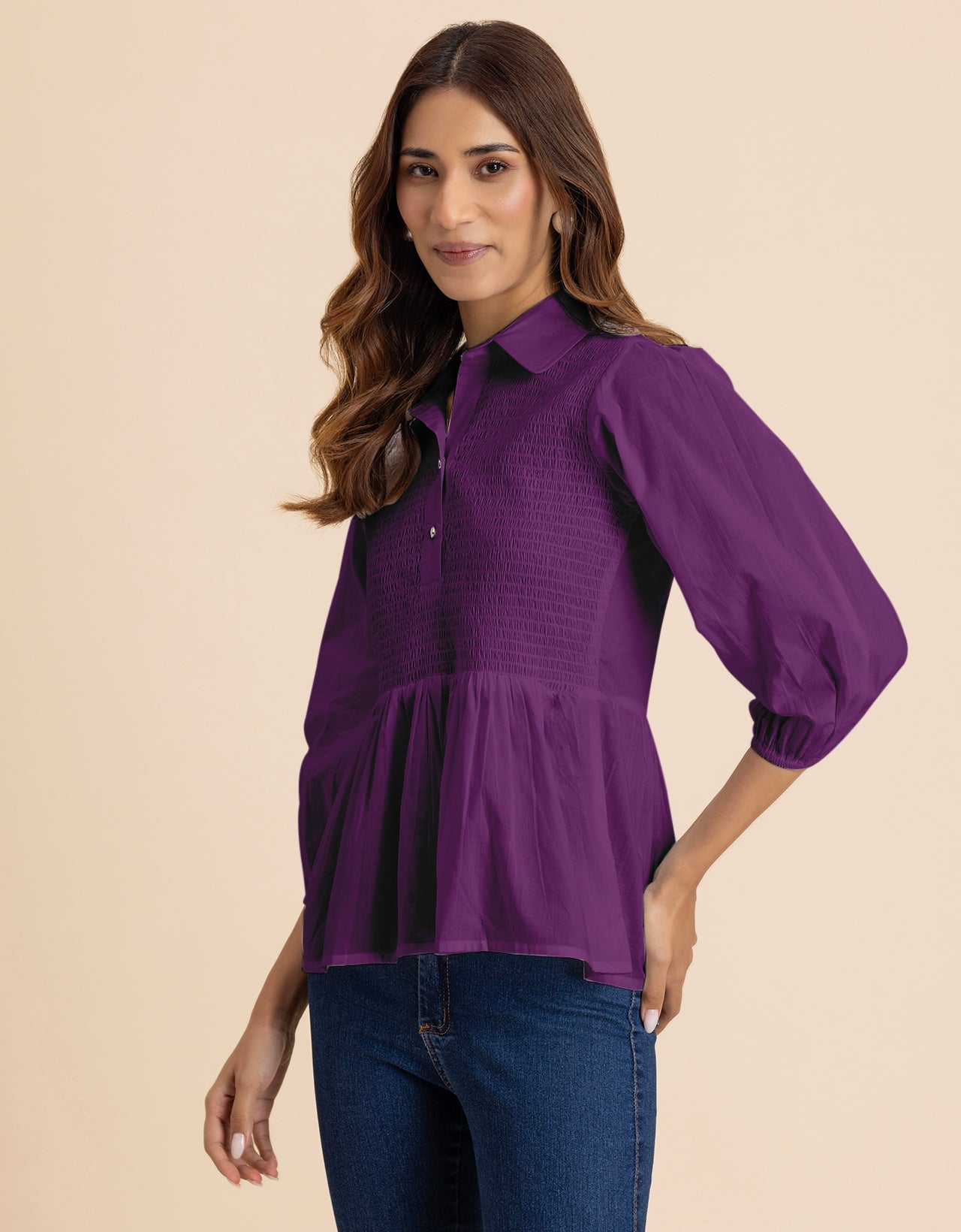 Solid Peplum Style Regular Casual Shirt Top For Women