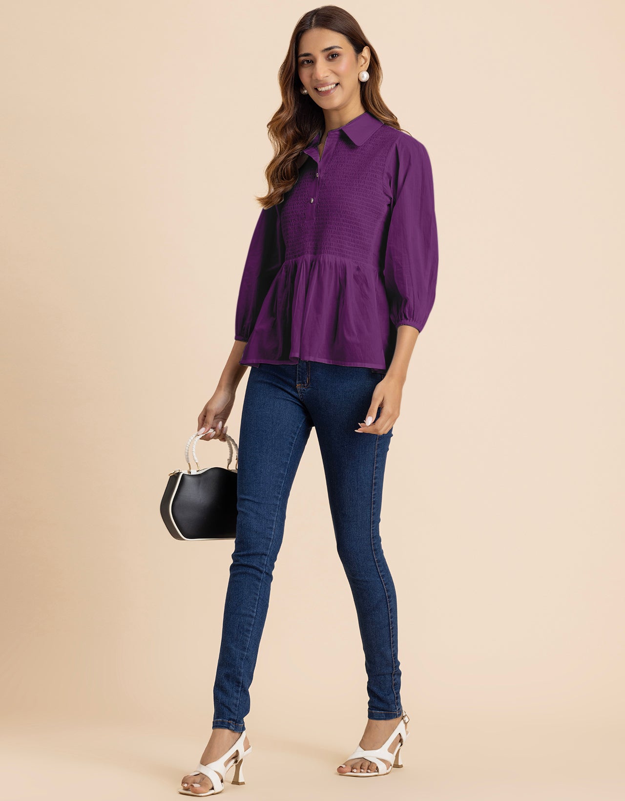 Solid Peplum Style Regular Casual Shirt Top For Women