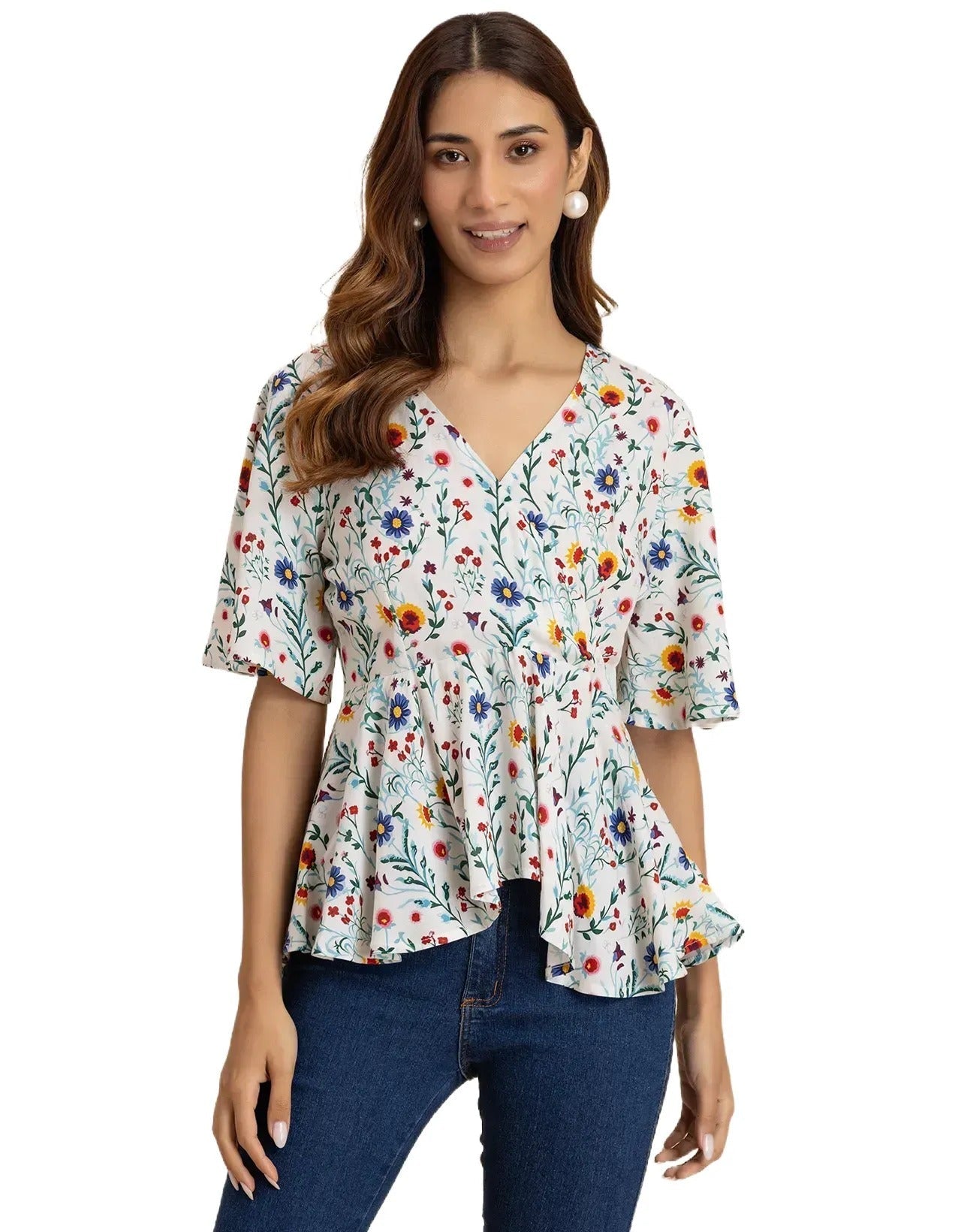 Elegant V-Neck Peplum Summer Top For Women