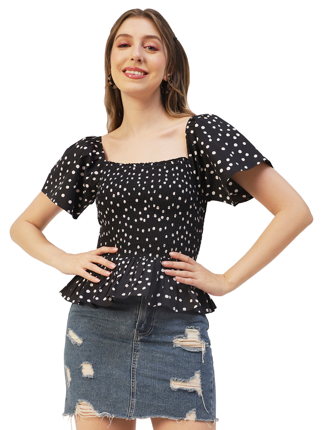Printed Cotton Smocked Top