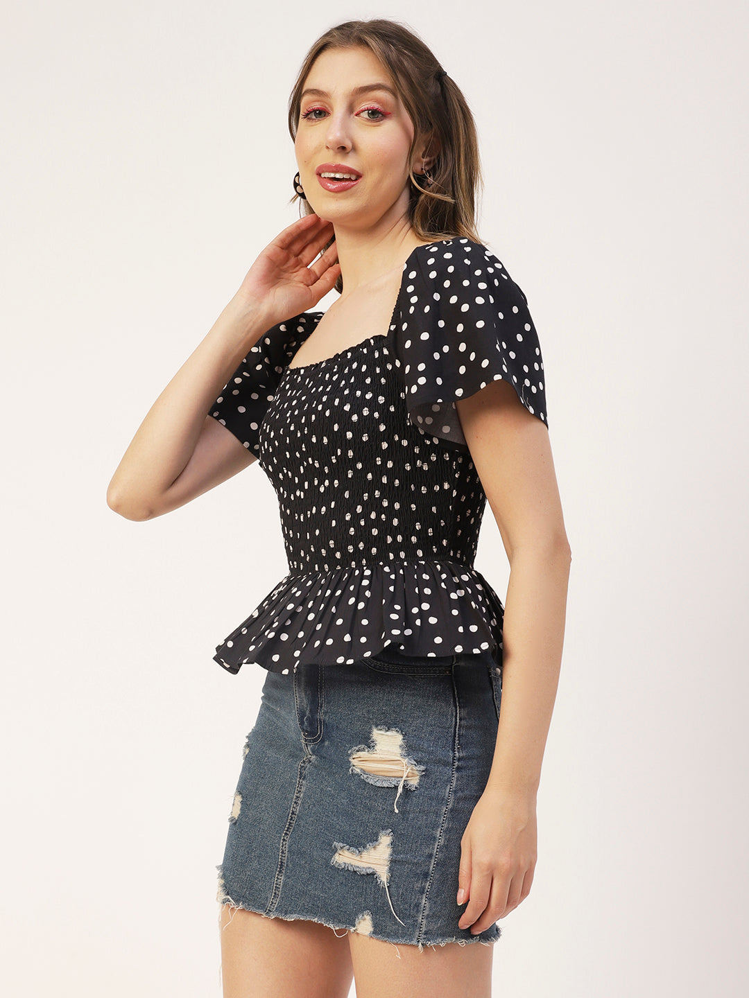Printed Cotton Smocked Top
