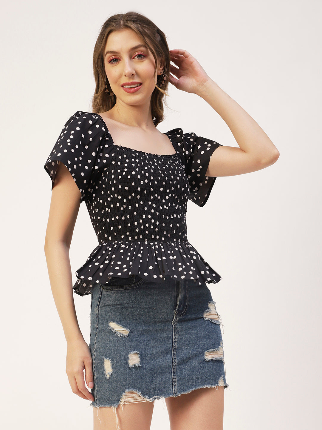 Printed Cotton Smocked Top