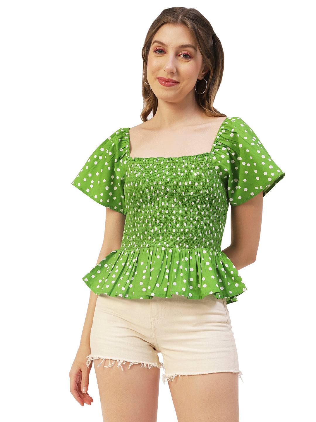 Printed Cotton Smocked Top