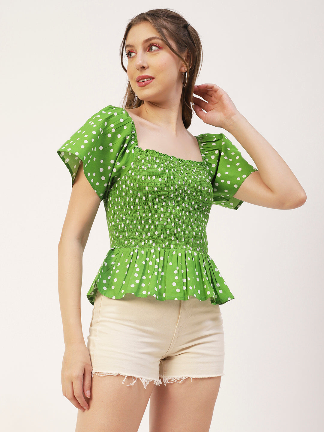 Printed Cotton Smocked Top
