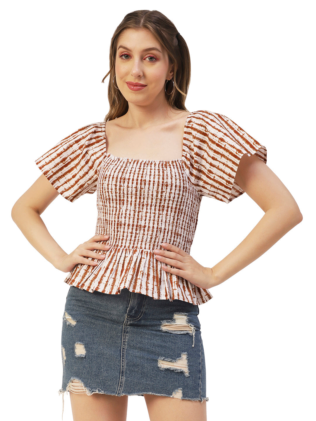 Printed Cotton Smocked Top
