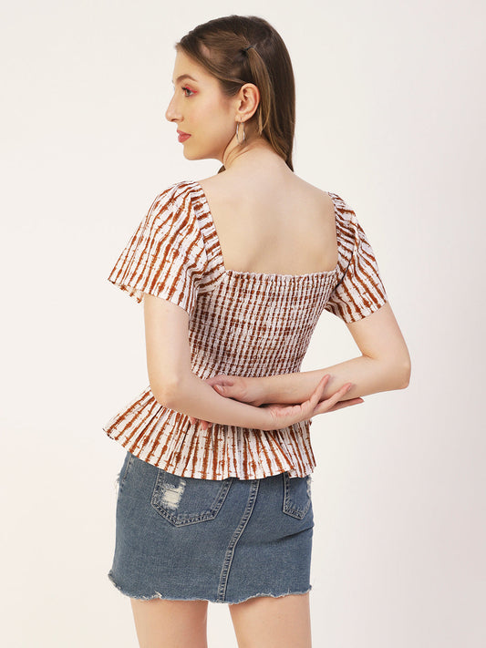 Printed Cotton Smocked Top