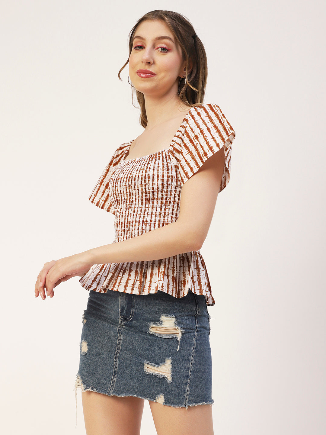 Printed Cotton Smocked Top