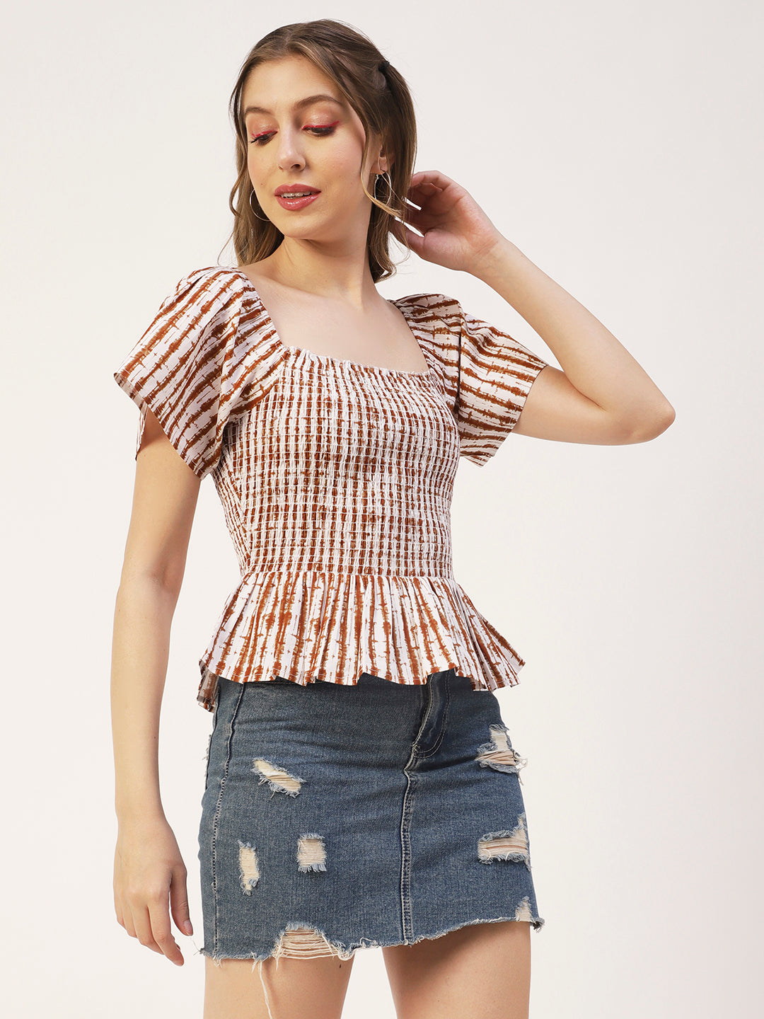 Printed Cotton Smocked Top