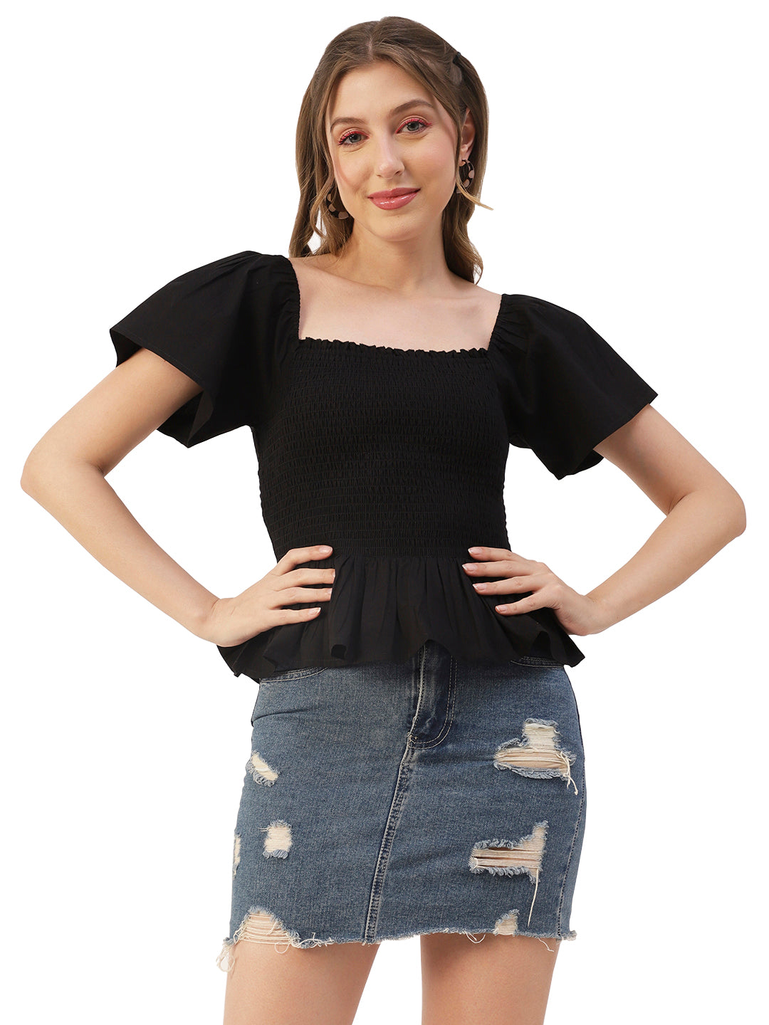 Printed Cotton Smocked Top