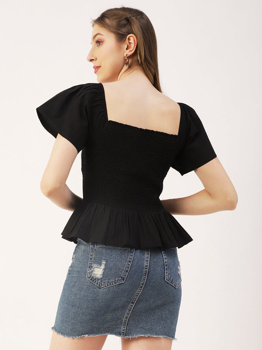 Printed Cotton Smocked Top