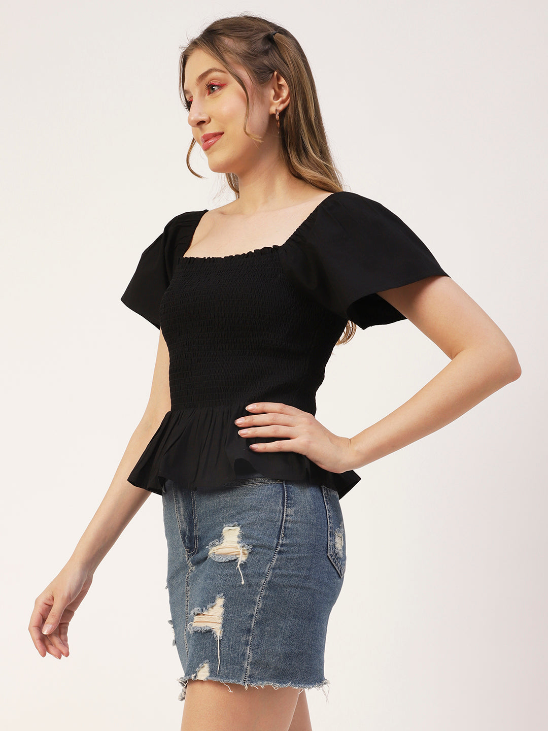 Printed Cotton Smocked Top