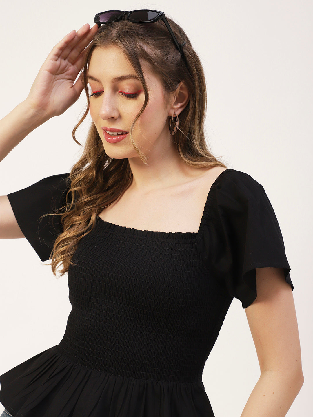 Printed Cotton Smocked Top