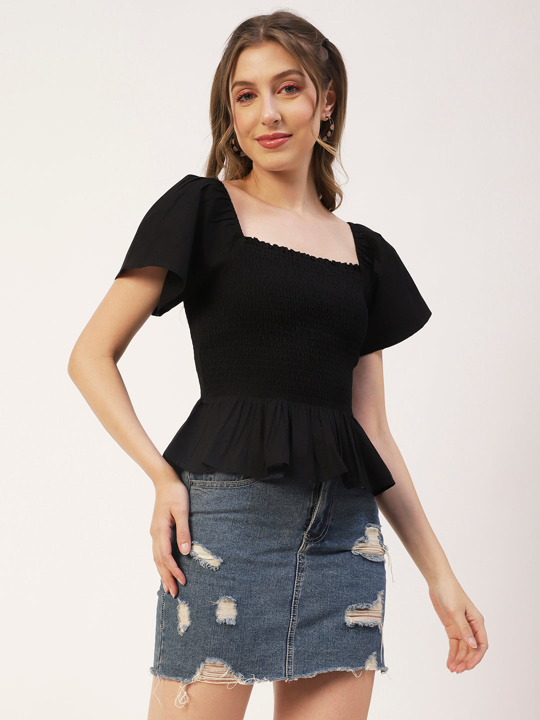 Printed Cotton Smocked Top