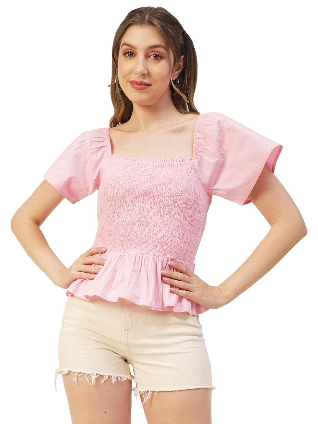 Printed Cotton Smocked Top