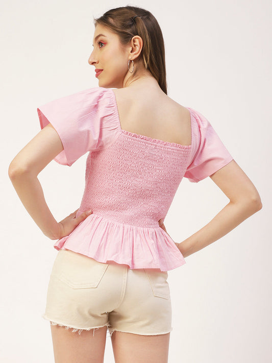 Printed Cotton Smocked Top