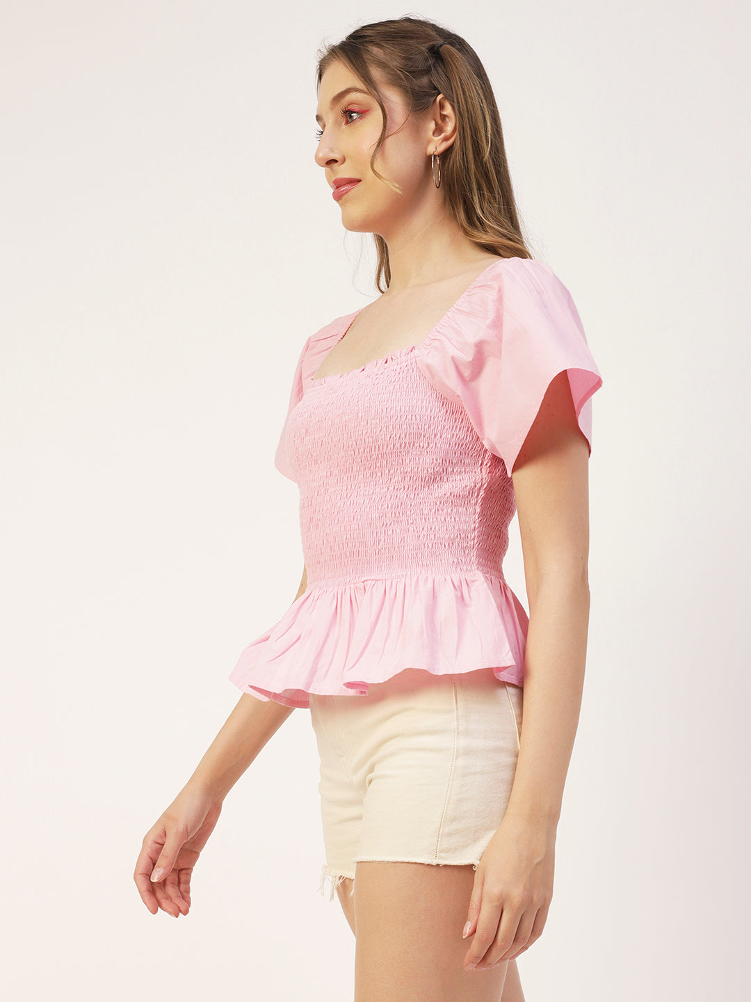 Printed Cotton Smocked Top