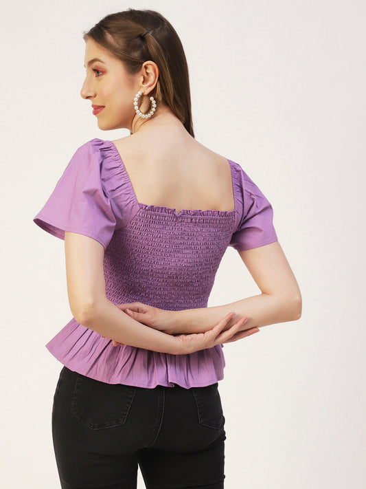 Printed Cotton Smocked Top