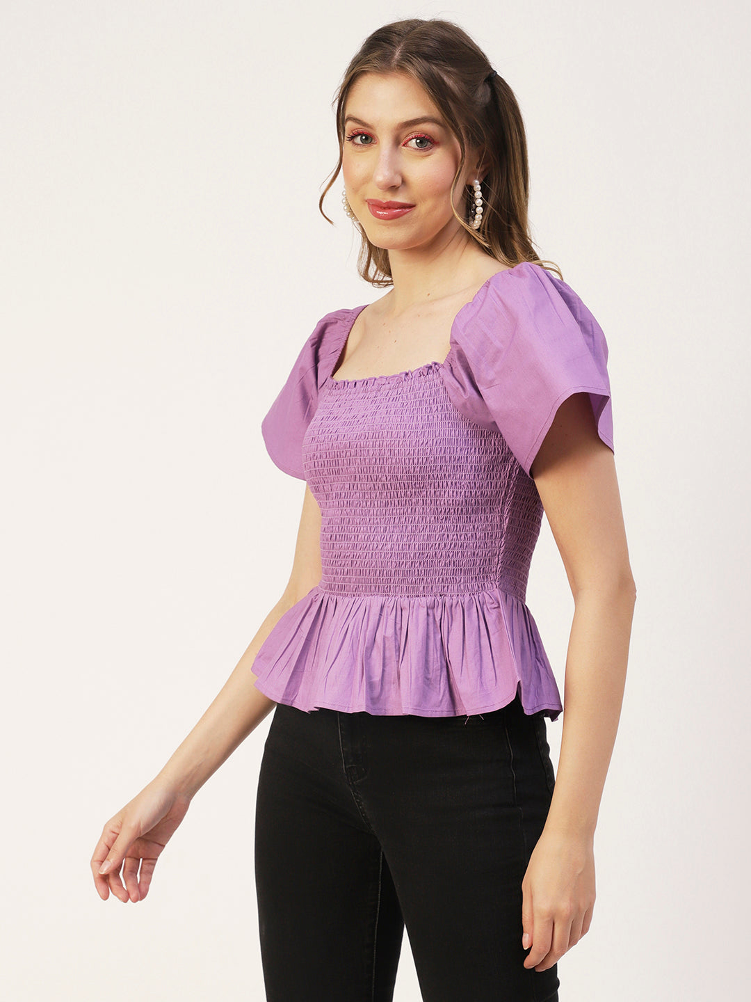 Printed Cotton Smocked Top