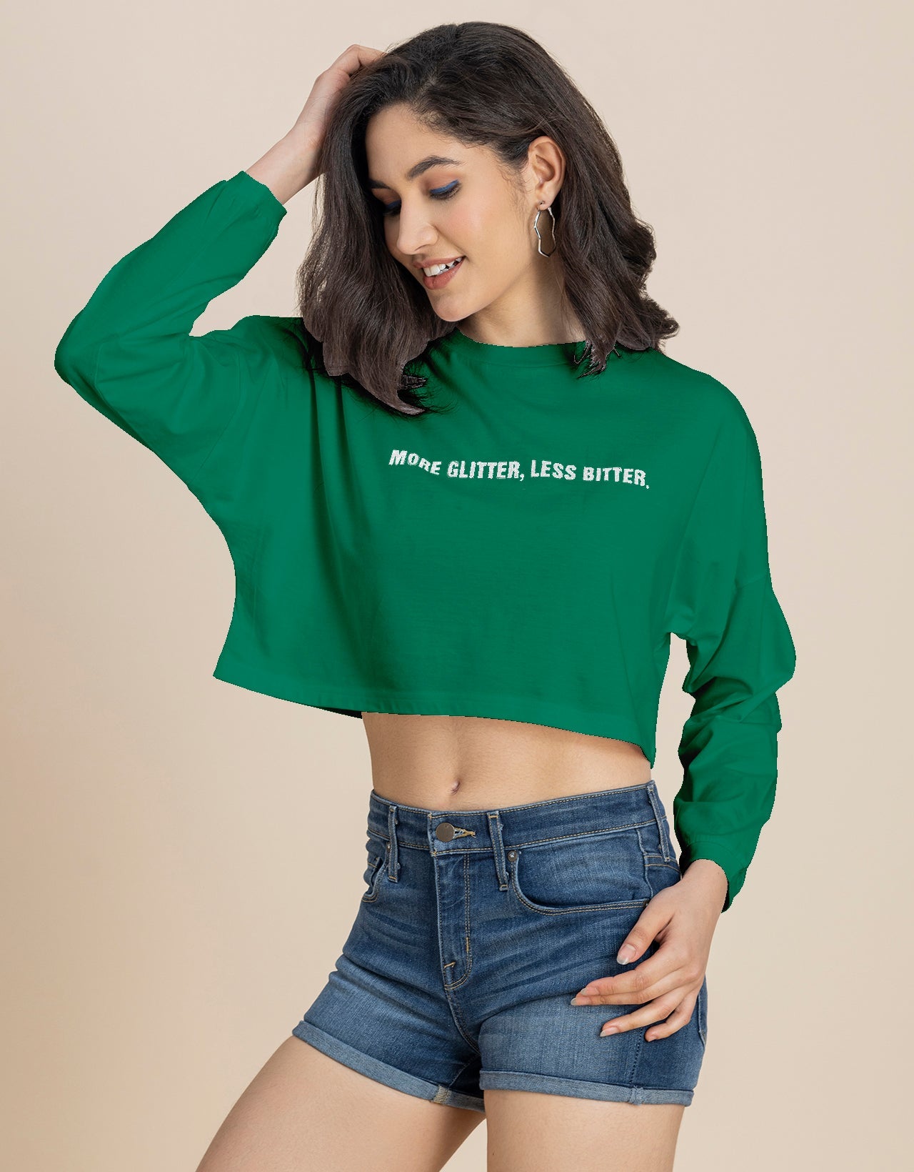 Full Sleeves Boxy Crop Top For Women