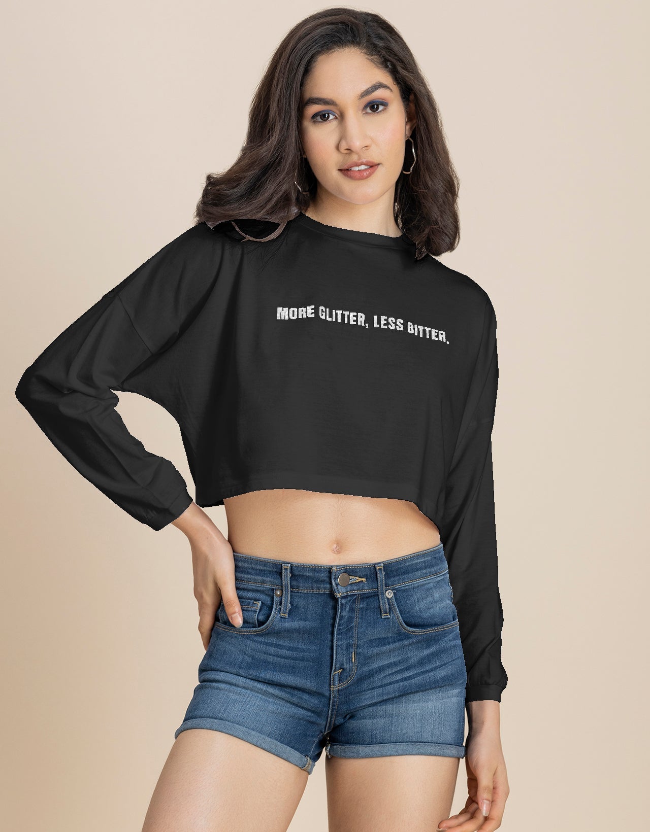 Full Sleeves Boxy Crop Top For Women