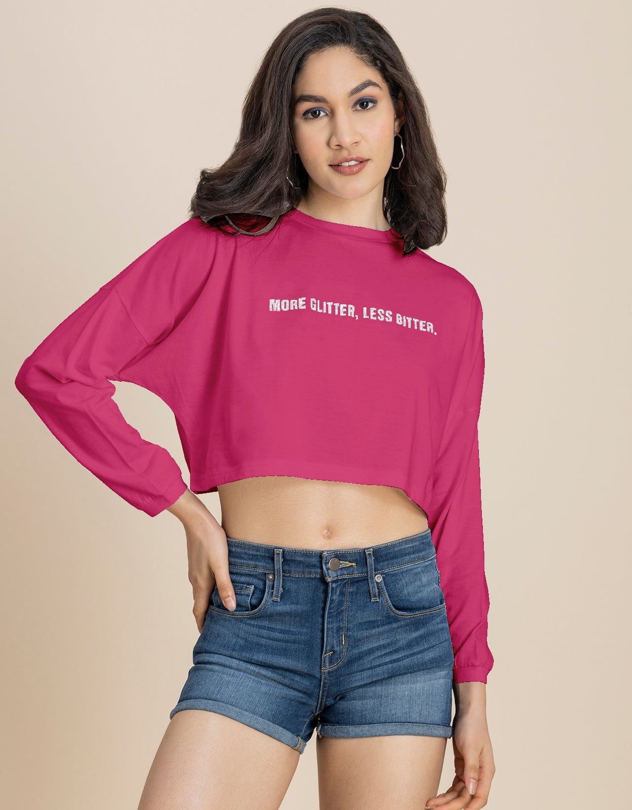 Full Sleeves Boxy Crop Top For Women
