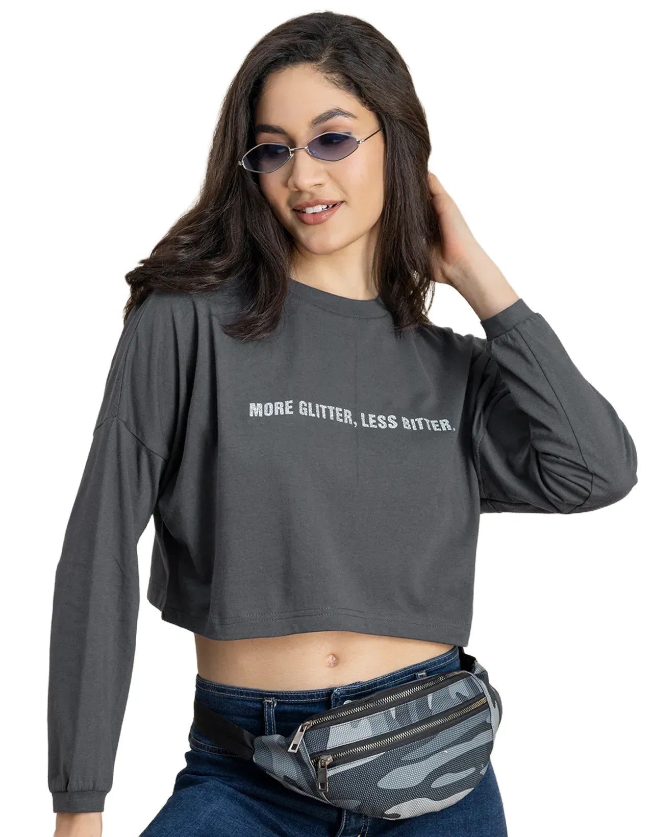 Full Sleeves Boxy Crop Top For Women