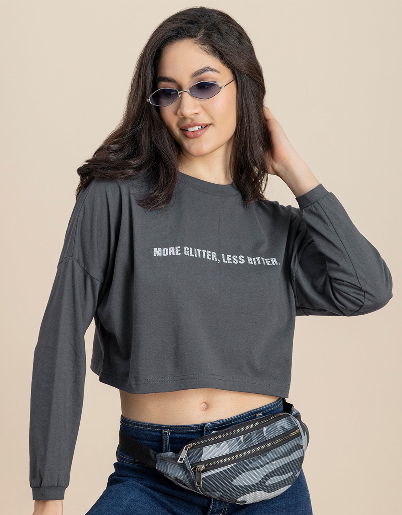 Full Sleeves Boxy Crop Top For Women