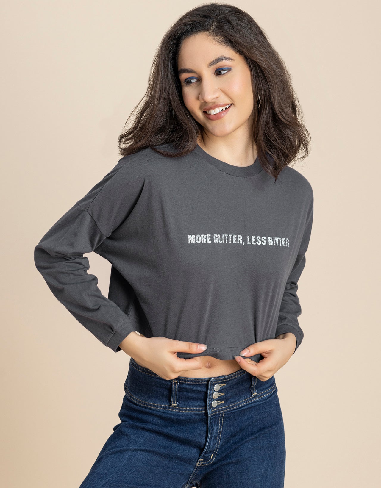 Full Sleeves Boxy Crop Top For Women