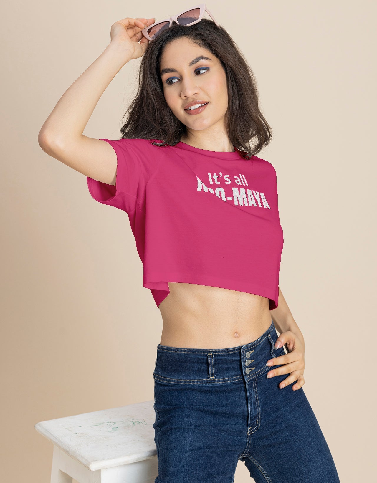 Round Neck Crop T-Shirt, Chic Casual Tee