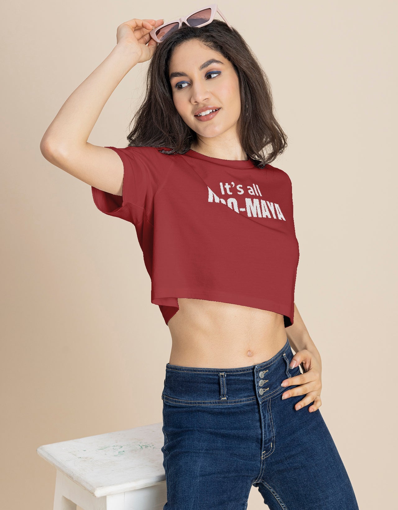 Round Neck Crop T-Shirt, Chic Casual Tee