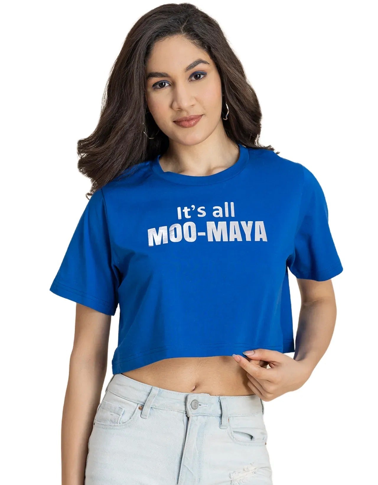 Round Neck Crop T-Shirt, Chic Casual Tee
