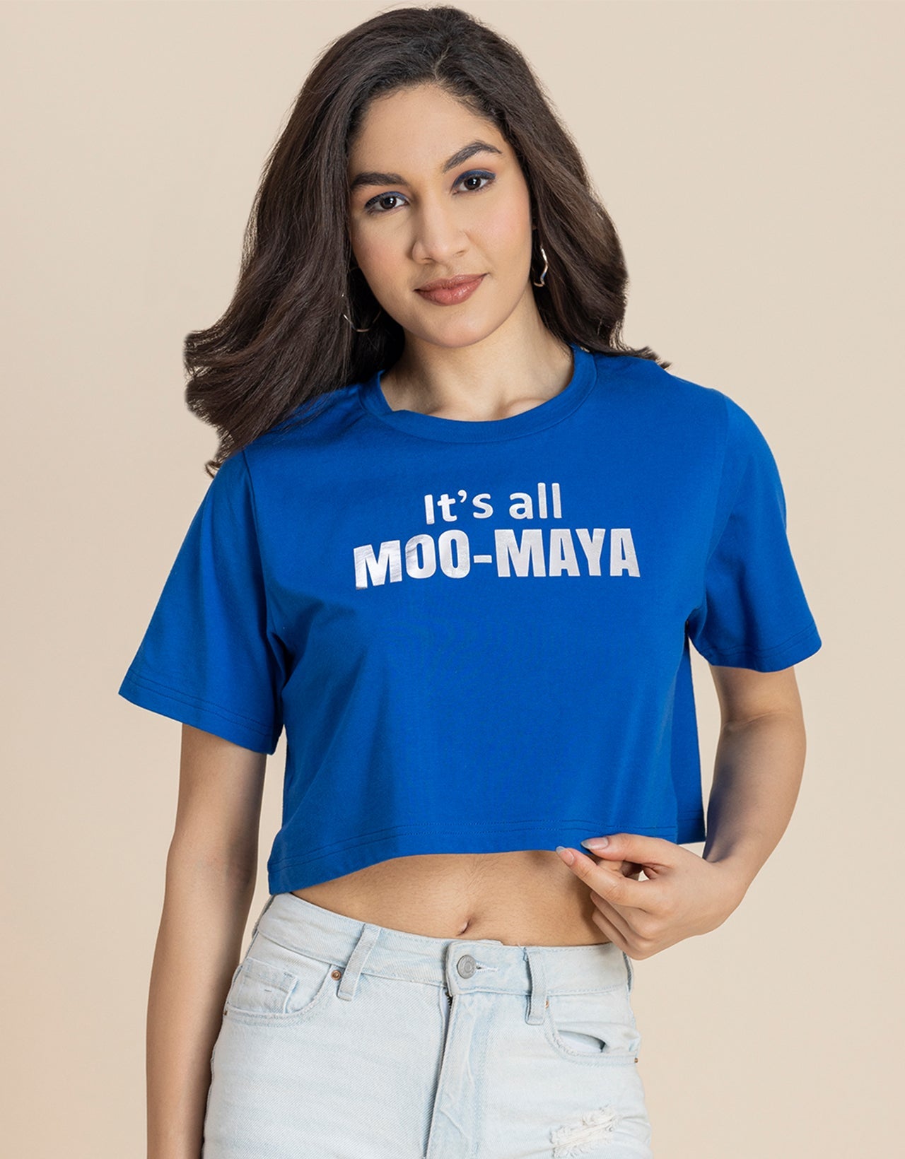 Round Neck Crop T-Shirt, Chic Casual Tee