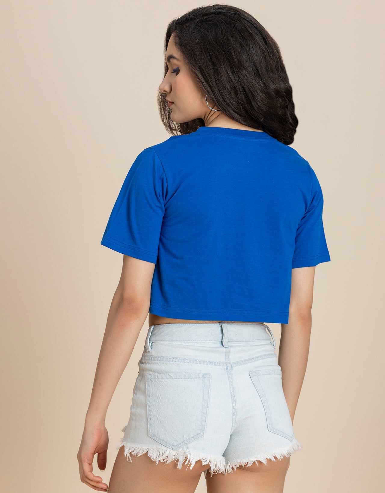 Round Neck Crop T-Shirt, Chic Casual Tee