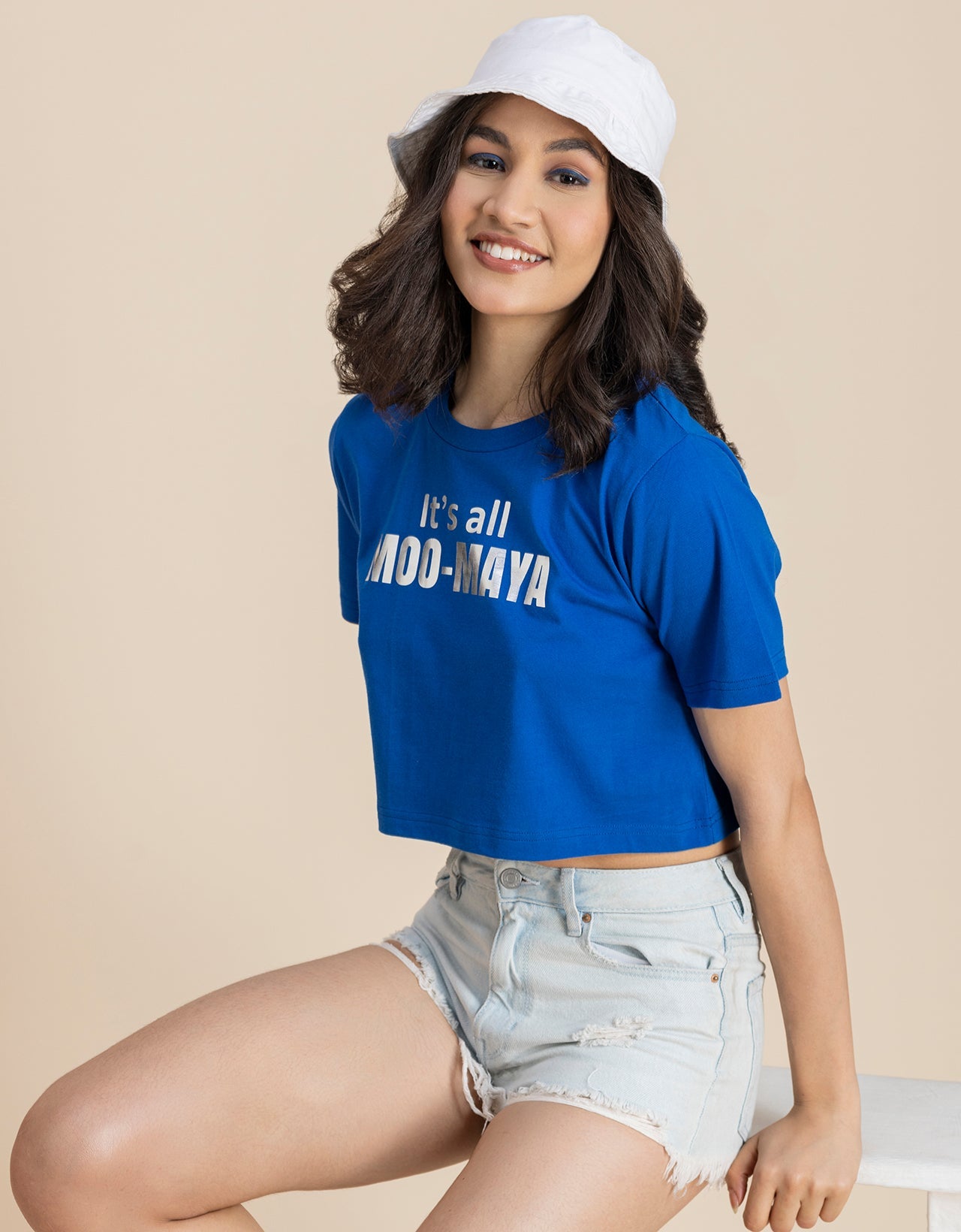 Round Neck Crop T-Shirt, Chic Casual Tee
